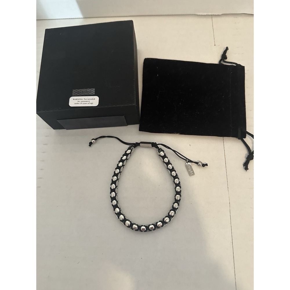 Knight Men's Beaded Adjustable Bracelet Black Cord Silver Tone Bolo Closure